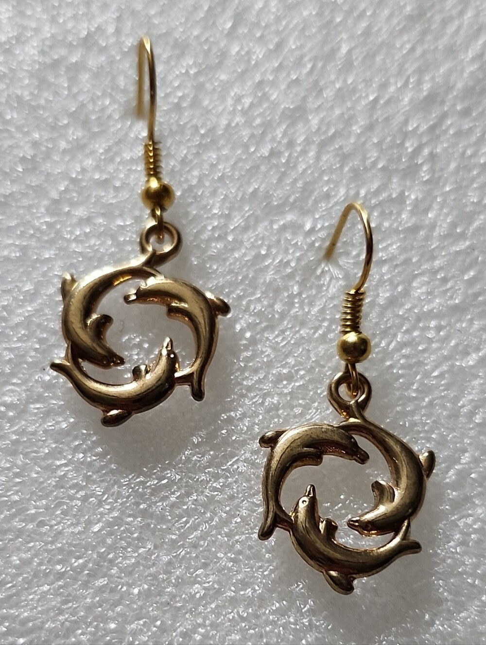 Hand Crafted Gold Dolphin Circle Drop Earrings